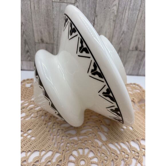 Vintage Art Deco Milk Glass Ceiling Fixture Black White Atomic - Picture 2 of 9